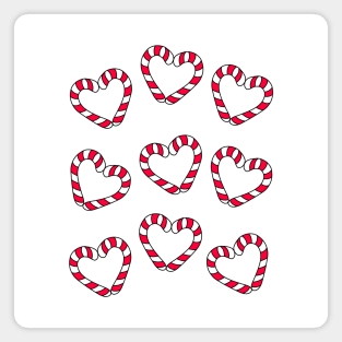 Christmas Candy Cane Hearts Cartoon Pattern, made by EndlessEmporium Magnet